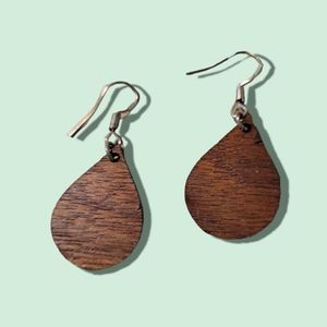 Mahogany Wood Tear Drop Earrings with hypoallergenic Sterling Silver Hooks